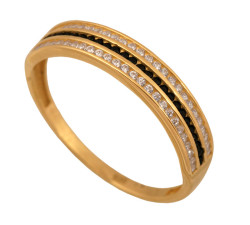 Złoty pierścionek 585 czarno białe cyrkonie r 12