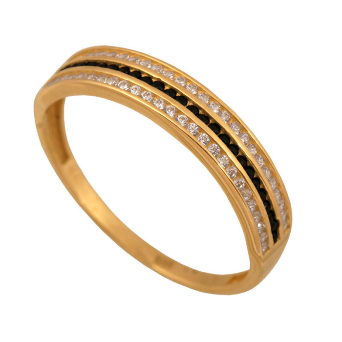 Złoty pierścionek 585 czarno białe cyrkonie r 12